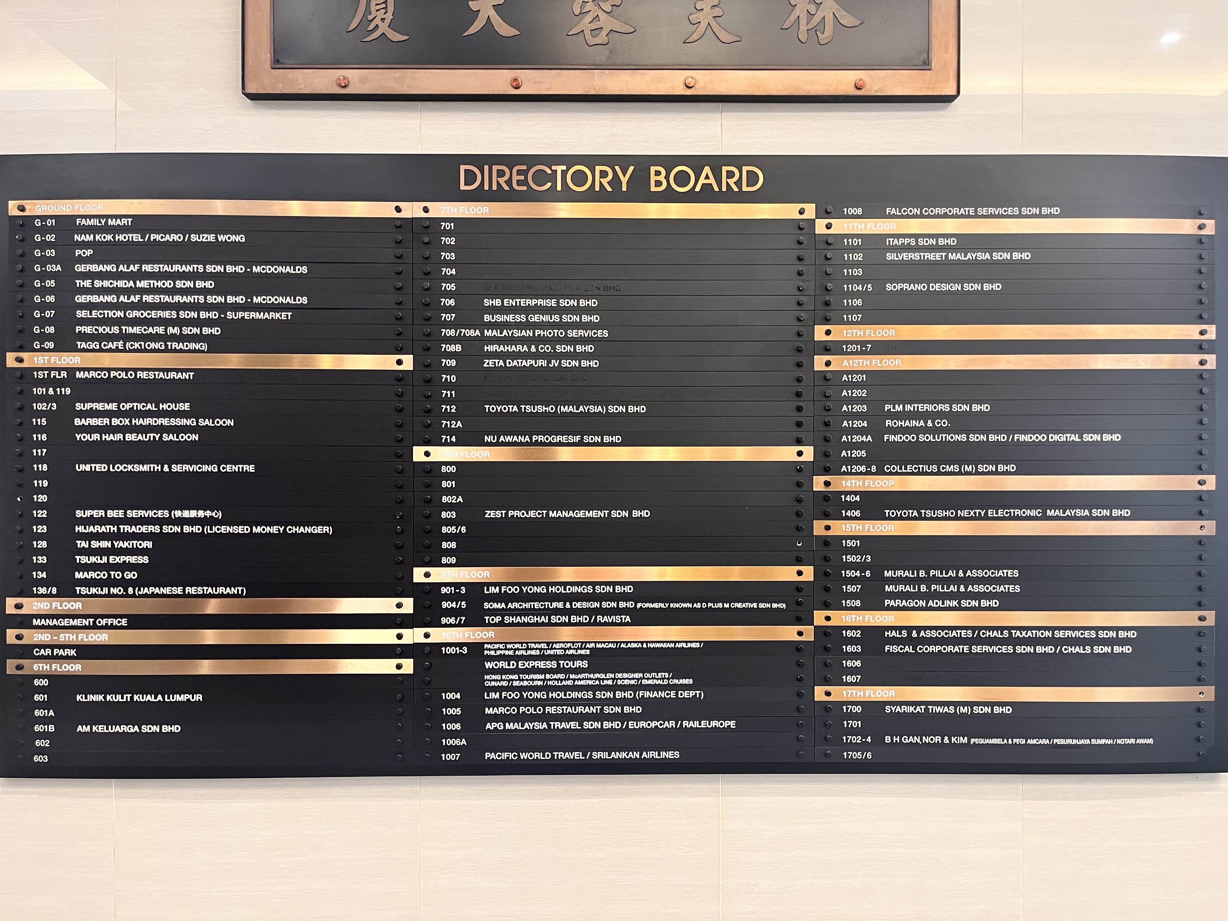 Wisma Lim Foo Yong's Directory Board